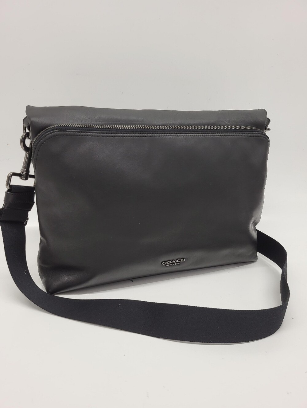 Coach Graham Foldover Tote F50712 Black Leather Convertible Crossbody